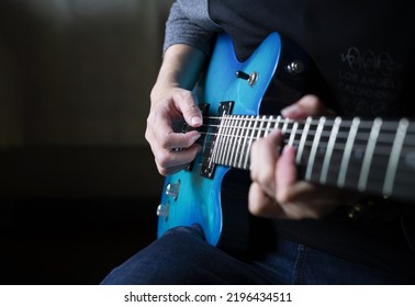 Guitarist Man Playing Guitar, Practicing Electric Guitar, Soft Focus