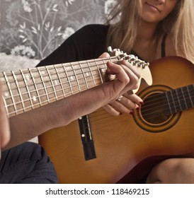 Guitarists Of A Rock Band With A Guitar