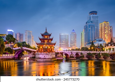 Guiyang, China skyline at Jiaxiu Pavilion on the Nanming River. - Shutterstock ID 245773270