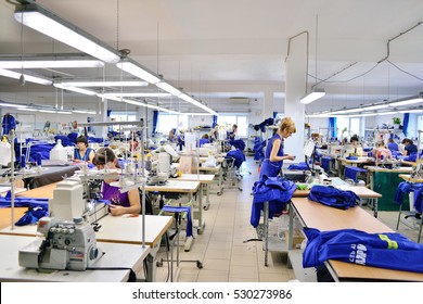 GUKOVO, RUSSIA - SEPTEMBER, 2016: Workers Work In A Garment Factory.