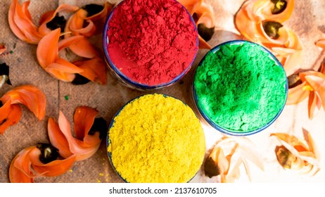 Gulal ,abir Color In Bowl For Holi Festival.