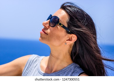 Gulf Of Aden, Indian Ocean - 2018.
Portrait Of Young Woman Looking At The Endless Sea.