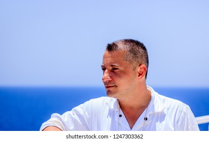 Gulf Of Aden, Indian Ocean - 2018.
Portrait Of Young Man Looking At The Endless Sea.