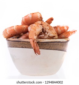 Gulf Coast Jumbo Shrimp In Natural Bowl With White Background 