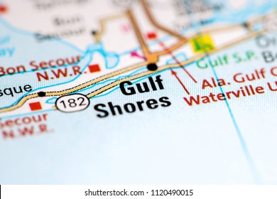 Gulf Shores. Alabama. USA On A Map