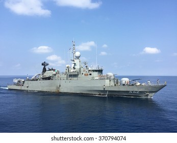 Gulf of Thailand 5 Jan : HTMS.Sukhothai training at sea.this ship is Royal Thai Navy corvette class.gulf of Thailand 5 Jan 2016