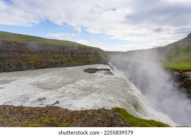 Gullfoss falls in summer season view, Iceland. Icelandic landscape.