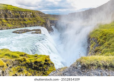 Gullfoss ("Golden Falls"), waterfall located in the canyon of the Hvítá river in southwest Iceland.  - Powered by Shutterstock