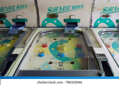 GUMMA, JAPAN May 1, 2015: Smart Ball What Is Japanese Pinball Game Machine Located Minakami Hot Spring In Gumma. It Has A Common Prototype With Billiards As It Goes Back.