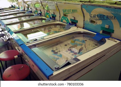 GUMMA, JAPAN May 1, 2015: Smart Ball What Is Japanese Pinball Game Machine Located Minakami Hot Spring In Gumma. It Has A Common Prototype With Billiards As It Goes Back.