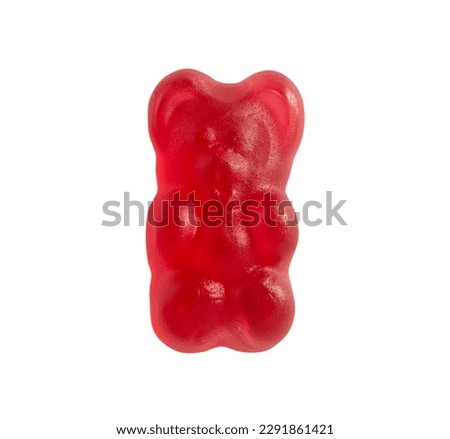 Gummy candie bear, isolated on white background, red chewy sweets.