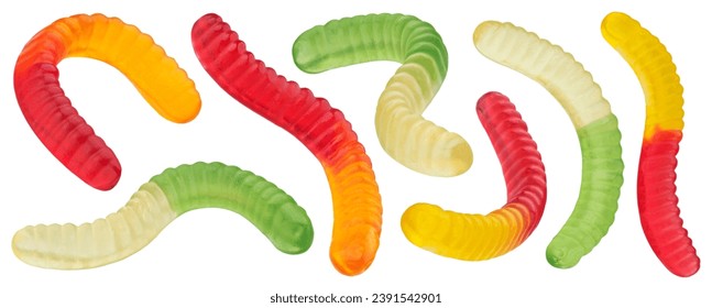 Gummy worm candies isolated on white background