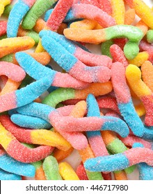 Gummy Worm Candies On Background 