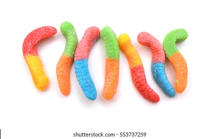 Gummy Worm Candies On White Background 