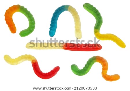 Gummy worms candies isolated on white background
