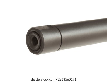 Gun barrel with a thread protector on and isolated on white