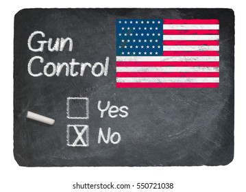 Gun Control choice using chalk on slate blackboard
