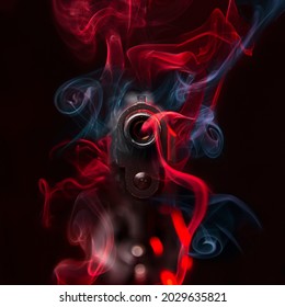 Gun Shooting Red And Blue Smoke 