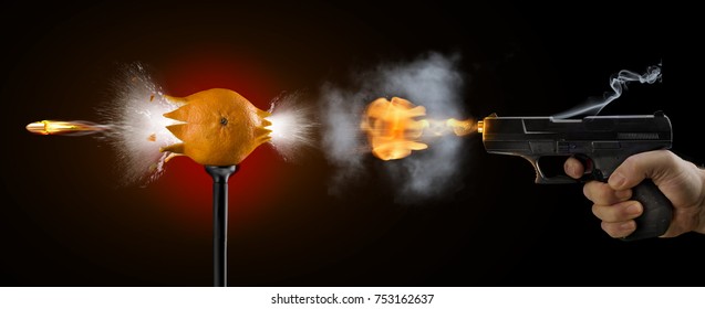 Gun Shot Speed Picture Mandarin Explosion Bulb Bullet Fire Smoke Black Background Art Pattern