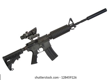 gun with silencer isolated on a white background