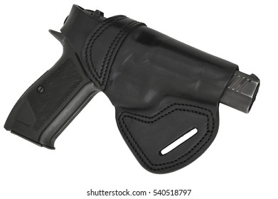 The gun in a tactical leather holster. Isolated - Shutterstock ID 540518797