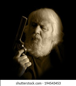 Gunman - Bearded Old Man With A Gun (revolver) To Illustrate