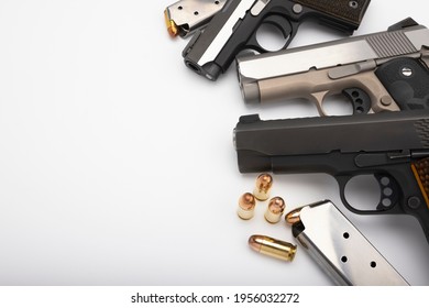 Guns , Difference size of Semi automatic pistol handguns with .45 bullets , The same of single action operating system , 1911 guns can be used as a background 