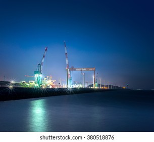 Gunsan, South Korea - 30 MAY, 2015 - View Of Creating Ships In Hyundai Shipyard