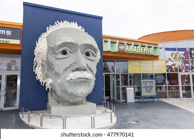 GUNZBURG, GERMANY - AUG 18, 2016: Albert Einstein Bust At The Lego Academy In Legoland Deutschland In Guenzburg, Baden Wurtemberg, Germany