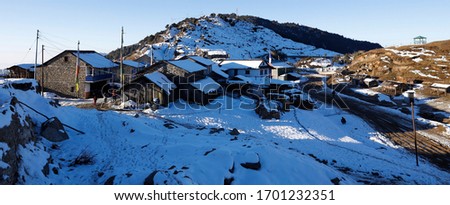 Gupha village covered by snow - Eastern Nepal.
