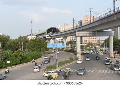 Gurgaon, Delhi, India: August 22nd 2015: Modern Infrastructure Offering Better Connectivity To Public, City Is Well Connected With Modern Roads, Metro And Rapid Metro