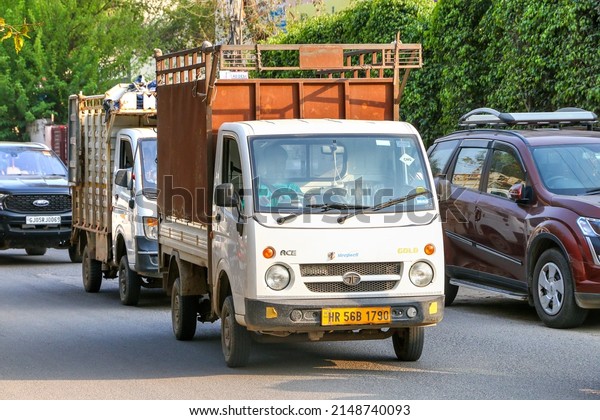 Gurgaon, India - March 3, 2022: Urban minitruck\
Tata Ace Gold in a city\
street.