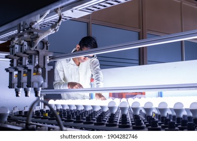 Gurugram, Haryana, India: 28 May 2019-   Technician Working At LED Bulb Manufacturing Plant Or Factory