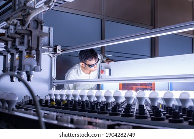 Gurugram, Haryana, India: 28 May 2019-   Technician Working At LED Bulb Manufacturing Plant Or Factory