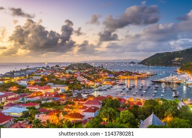 Gustavia, St. Barths Town Skyline In The Carribean At Dusk.