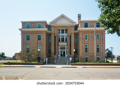 Guthrie, Oklahoma, USA - August 7th, 2021: Logan County Courthouse Street View Exterior