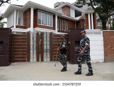 Guwahati, Assam, India. 09 November 2019. Security Personnel Stand Guard In Front Of The Residence Of Chief Justice Of India Ranjan Gogoi After The Supreme Courts  Judgement On The Ayodhya Case.