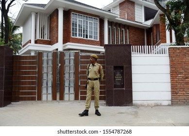 Guwahati, Assam, India. 09 November 2019. Security Personnel Stand Guard In Front Of The Residence Of Chief Justice Of India Ranjan Gogoi After The Supreme Courts  Judgement On The Ayodhya Case.