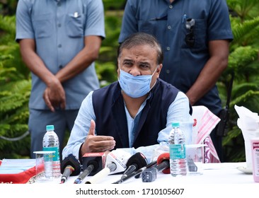 Guwahati, Assam, India. 18 April 2020. Assam Health And Family Welfare Minister Himanta Biswa Sarma Addressing Press During Felicitation Program Of Patients Who Recovered From COVID-19.