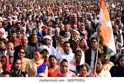 Guwahati, Assam, India. 28 December 2019. Supporters Of India's Main Opposition Congress Party During A Protest Rally Against A New Citizenship Law, In Guwahati.