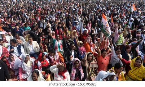 Guwahati, Assam, India. 28 December 2019. Supporters Of India's Main Opposition Congress Party During A Protest Rally Against A New Citizenship Law, In Guwahati.