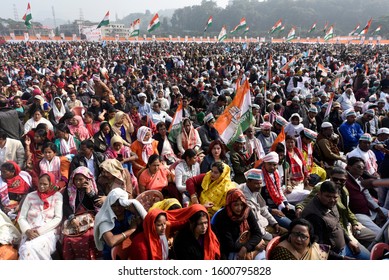 Guwahati, Assam, India. 28 December 2019. Supporters Of India's Main Opposition Congress Party During A Protest Rally Against A New Citizenship Law, In Guwahati.