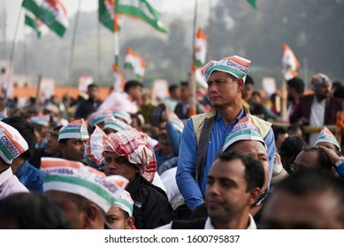 Guwahati, Assam, India. 28 December 2019. Supporters Of India's Main Opposition Congress Party During A Protest Rally Against A New Citizenship Law, In Guwahati.