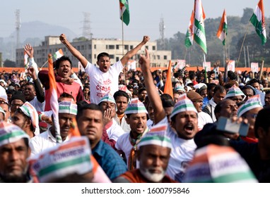 Guwahati, Assam, India. 28 December 2019. Supporters Of India's Main Opposition Congress Party During A Protest Rally Against A New Citizenship Law, In Guwahati.