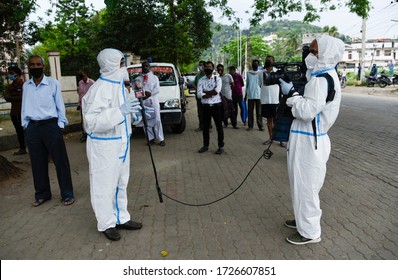 Guwahati, Assam, India. 8 May 2020. Media Person Are Seen Reporting Wearing PPE Kit, In Guwahati, During Nationwide Lockdown.