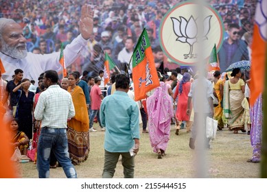 Guwahati, India. 10 May 2022. Supporters Of Bharatiya Janata Party (BJP) Attend In A Public Rally As Chief Minister Himanta Biswa Sarma Led Assam Government Complete Its First Year, In Guwahati