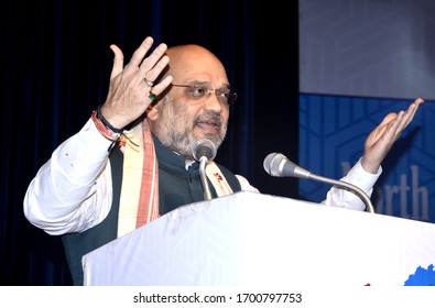 
GUWAHATI,ASSAM,INDIA 09 SEPTEMBER 2019: Amit Shah Delivering Speech During The 4th Conclave Of The North East Democratic Alliance (NEDA), In Guwahati.
