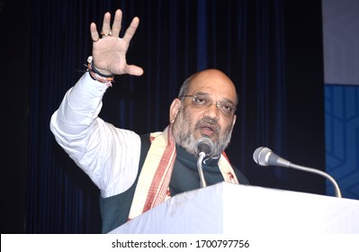 
GUWAHATI,ASSAM,INDIA 09 SEPTEMBER 2019: Amit Shah Delivering Speech During The 4th Conclave Of The North East Democratic Alliance (NEDA), In Guwahati.
