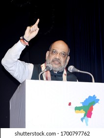 
GUWAHATI,ASSAM,INDIA 09 SEPTEMBER 2019: Amit Shah Delivering Speech During The 4th Conclave Of The North East Democratic Alliance (NEDA), In Guwahati.
