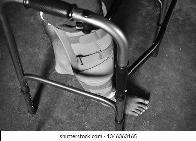 Guwahati,Assam,India - March 22 2019 : A Man Trying To Walk With A Walker Post Knee Surgery 